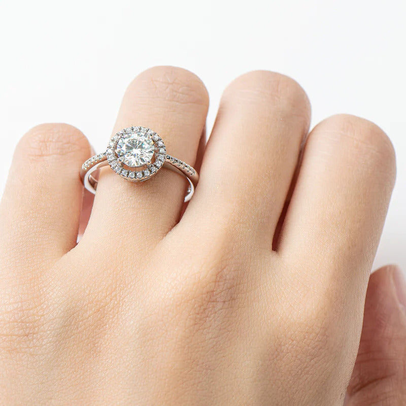 Round Cut Moissanite Halo Ring