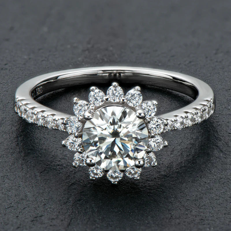 Sunburst Halo Moissanite Ring