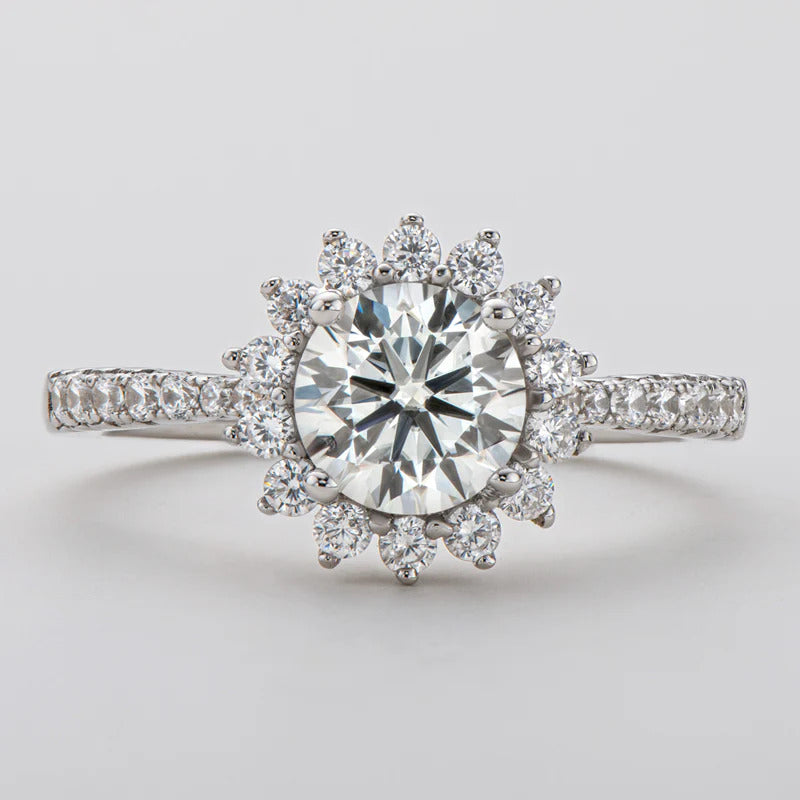 Sunburst Halo Moissanite Ring