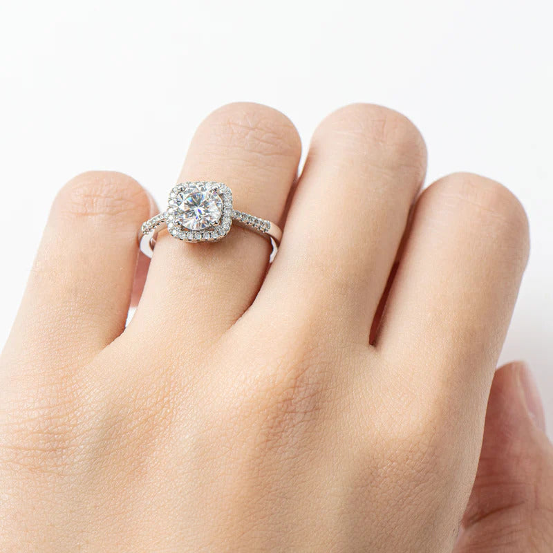 Moissanite Square Halo Ring