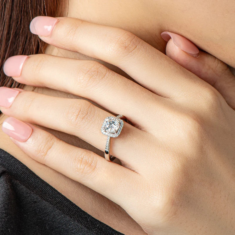 Moissanite Square Halo Ring