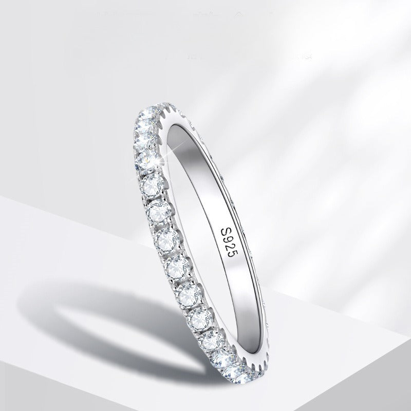 Silver Moissanite Eternity Wedding Band