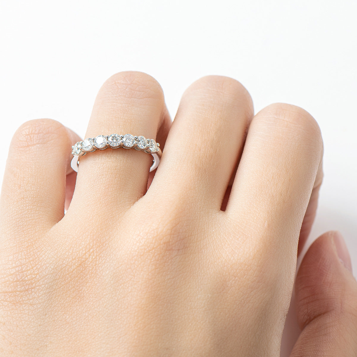 Round Cut Moissanite Diamond Half Eternity Ring