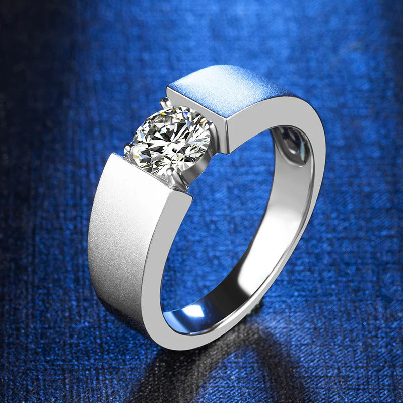 Round Cut Moissanite Solitaire Men's Ring