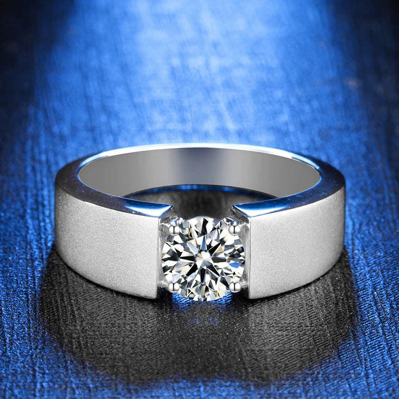 Round Cut Moissanite Solitaire Men's Ring