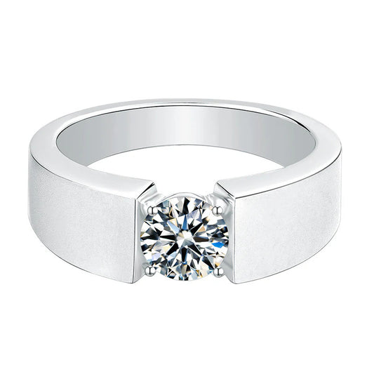 Round Cut Moissanite Solitaire Men's Ring