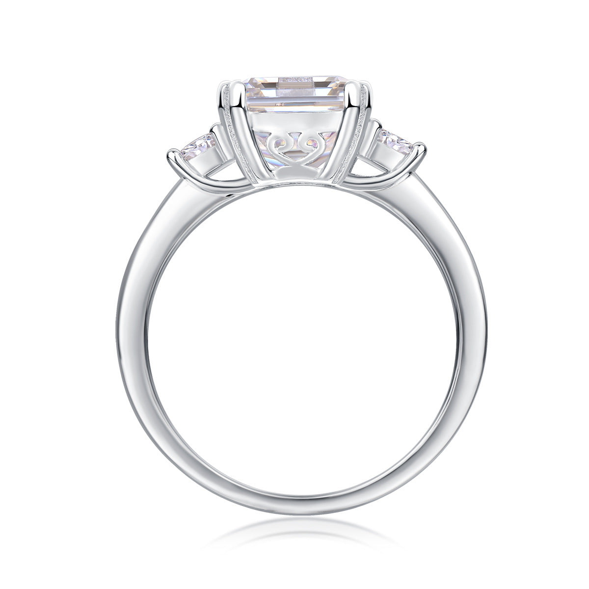 Three Stone Emerald Cut Moissanite Engagement Ring