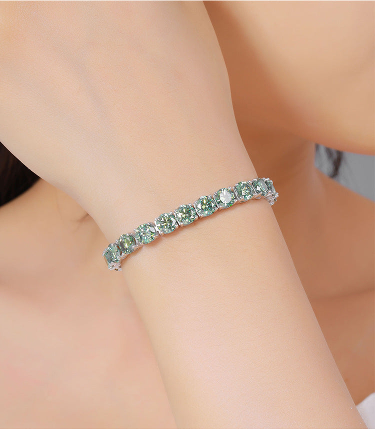 Green Color Moissanite Tennis Bracelet 