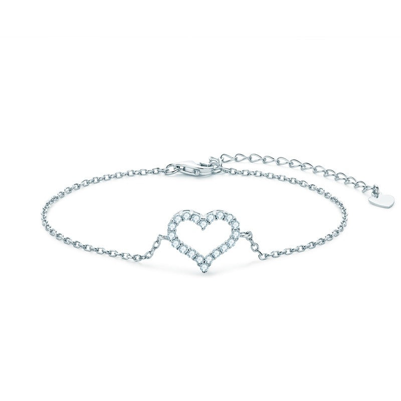 Moissanite Heart Bracelet 925 Sterling Silver