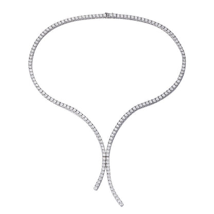 Tennis Eternity Y-Necklace White Gold Plated