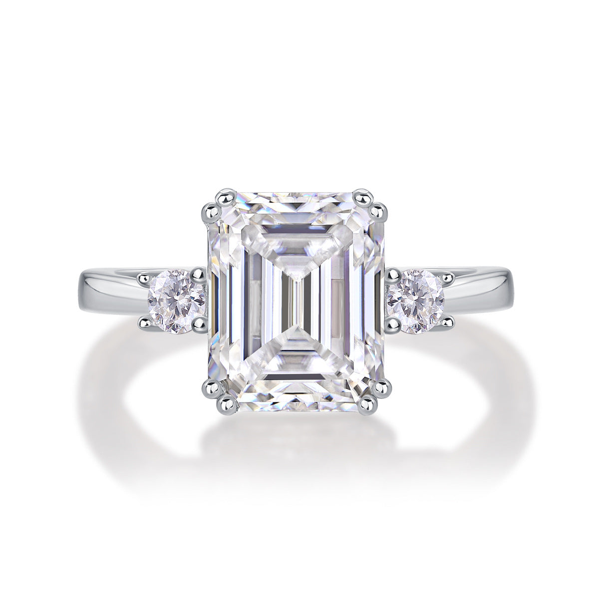 Three Stone Emerald Cut Moissanite Engagement Ring