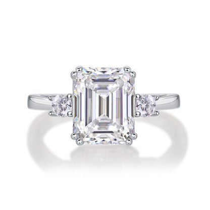 Three Stone Emerald Cut Moissanite Engagement Ring