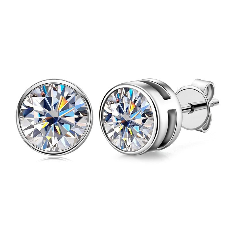 Bezel Round Cut Moissanite Diamond Stud Earrings