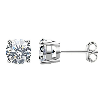 Four Prongs Round Moissanite Solitaire Stud Earrings