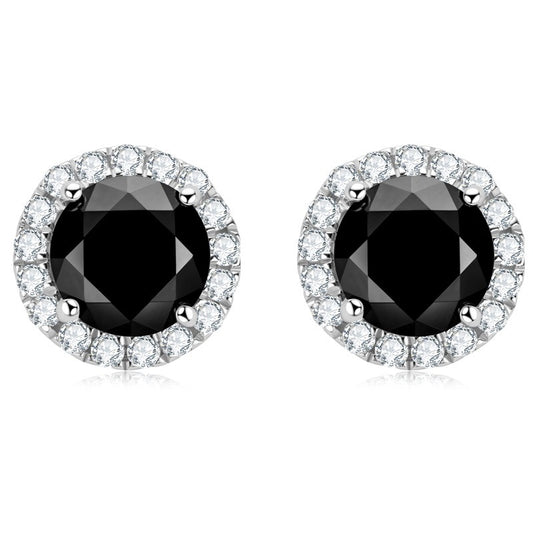 Black Moissanite Halo Round Diamond Earrings