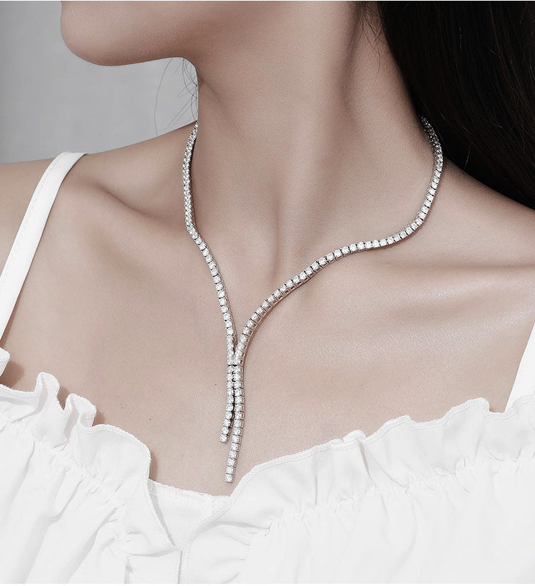 Tennis Eternity Y-Necklace White Gold Plated