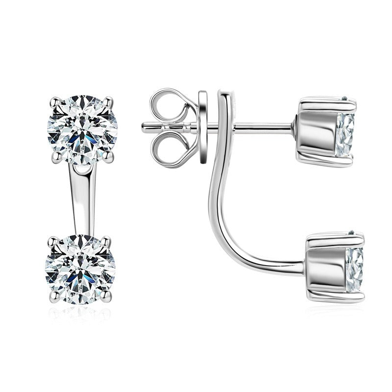 Double Round Moissanite Front Back s925 Sterling Silver Earrings