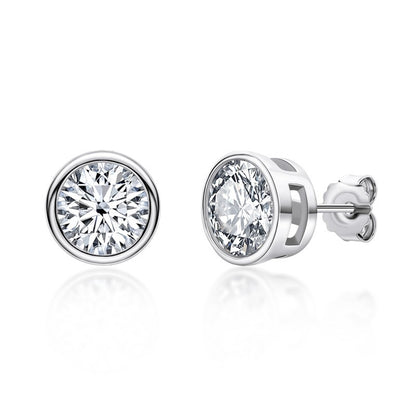 Bezel Round Cut Moissanite Diamond Stud Earrings