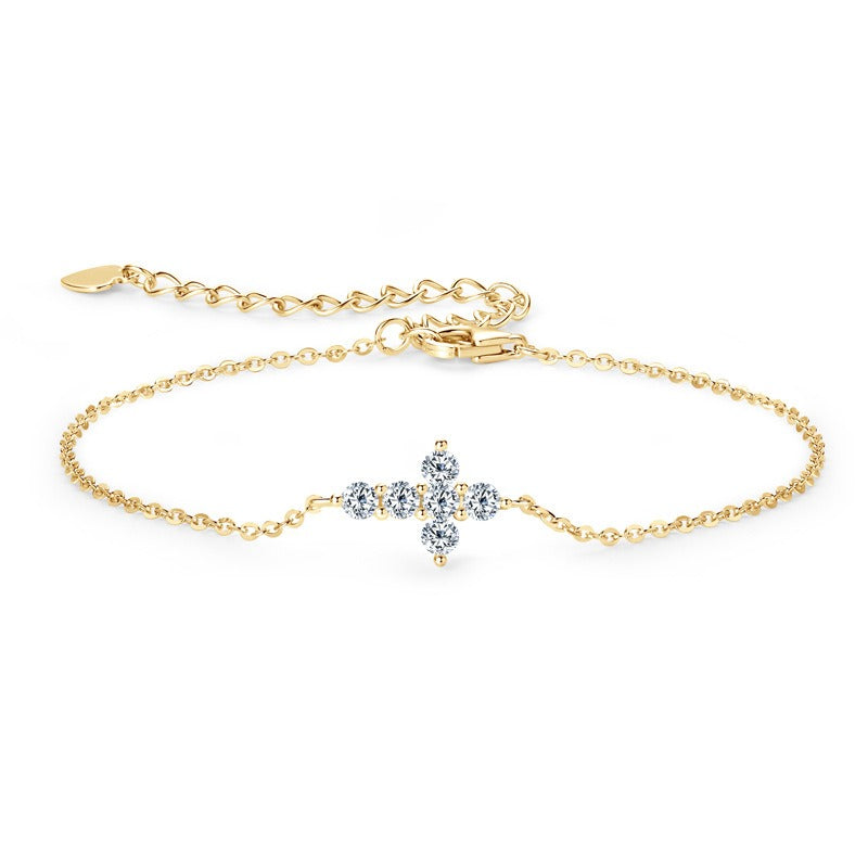 Silver Cross Moissanite Diamond Bracelet