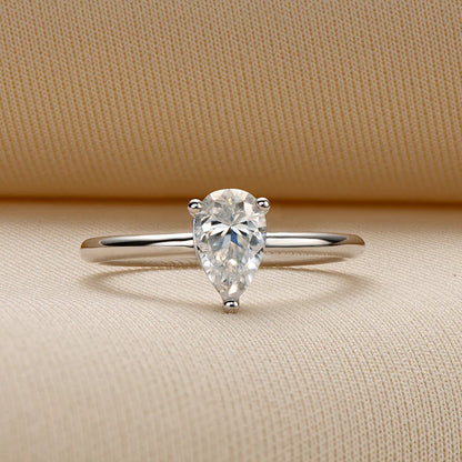 Pear Shaped Moissanite Diamond Solitaire Ring