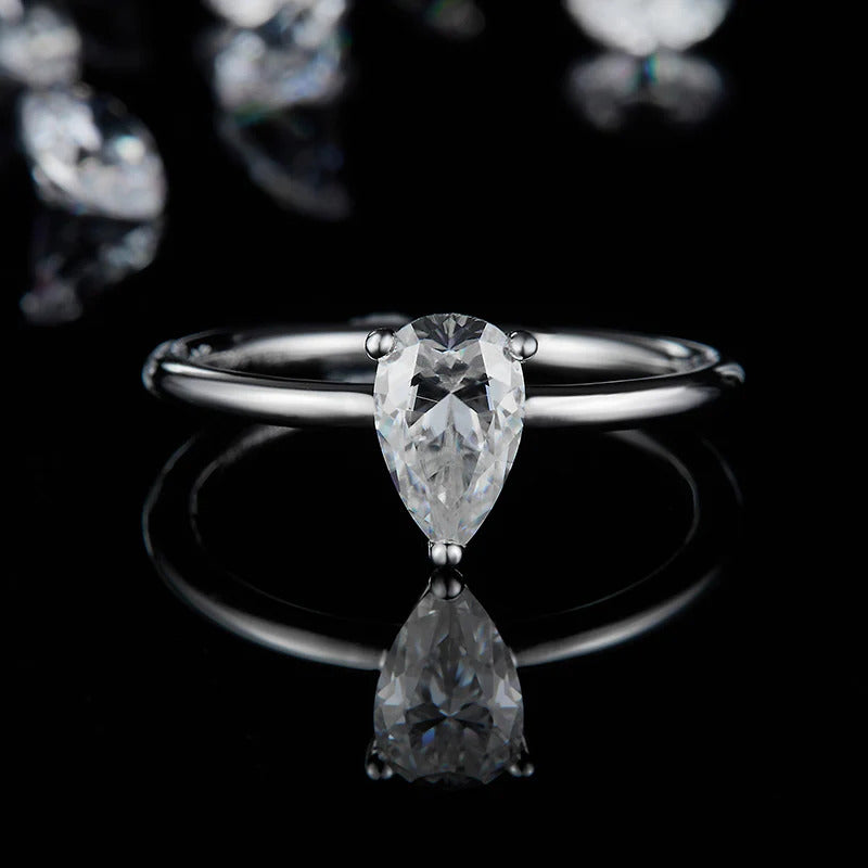 Pear Shaped Moissanite Diamond Solitaire Ring