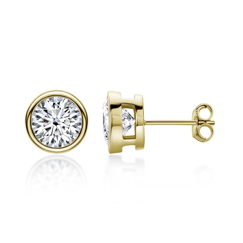 Bezel Round Cut Moissanite Diamond Stud Earrings