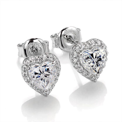 Heart Shaped Moissanite Halo Stud Earrings