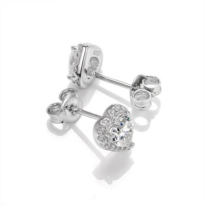 Heart Shaped Moissanite Halo Stud Earrings