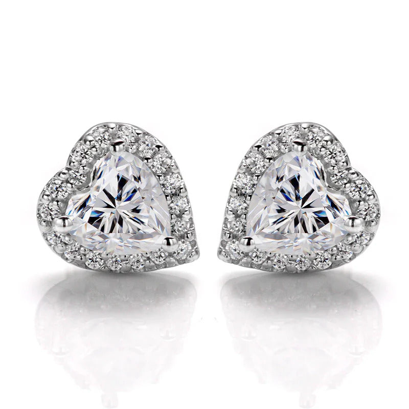 Heart Shaped Moissanite Halo Stud Earrings