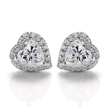 Heart Shaped Moissanite Halo Stud Earrings