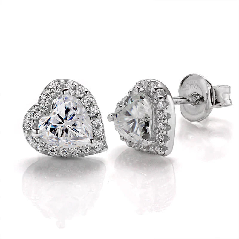 Heart Shaped Moissanite Halo Stud Earrings