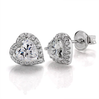 Heart Shaped Moissanite Halo Stud Earrings