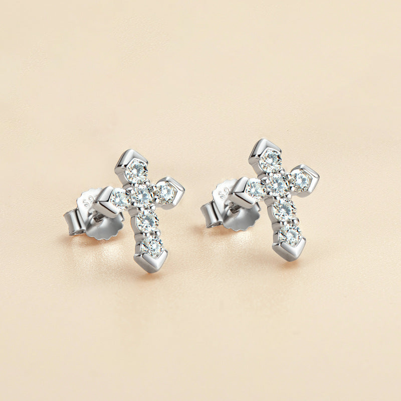 Moissanite Cross Stud Earrings