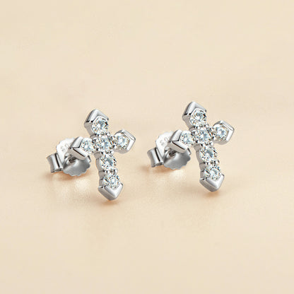 Moissanite Cross Stud Earrings