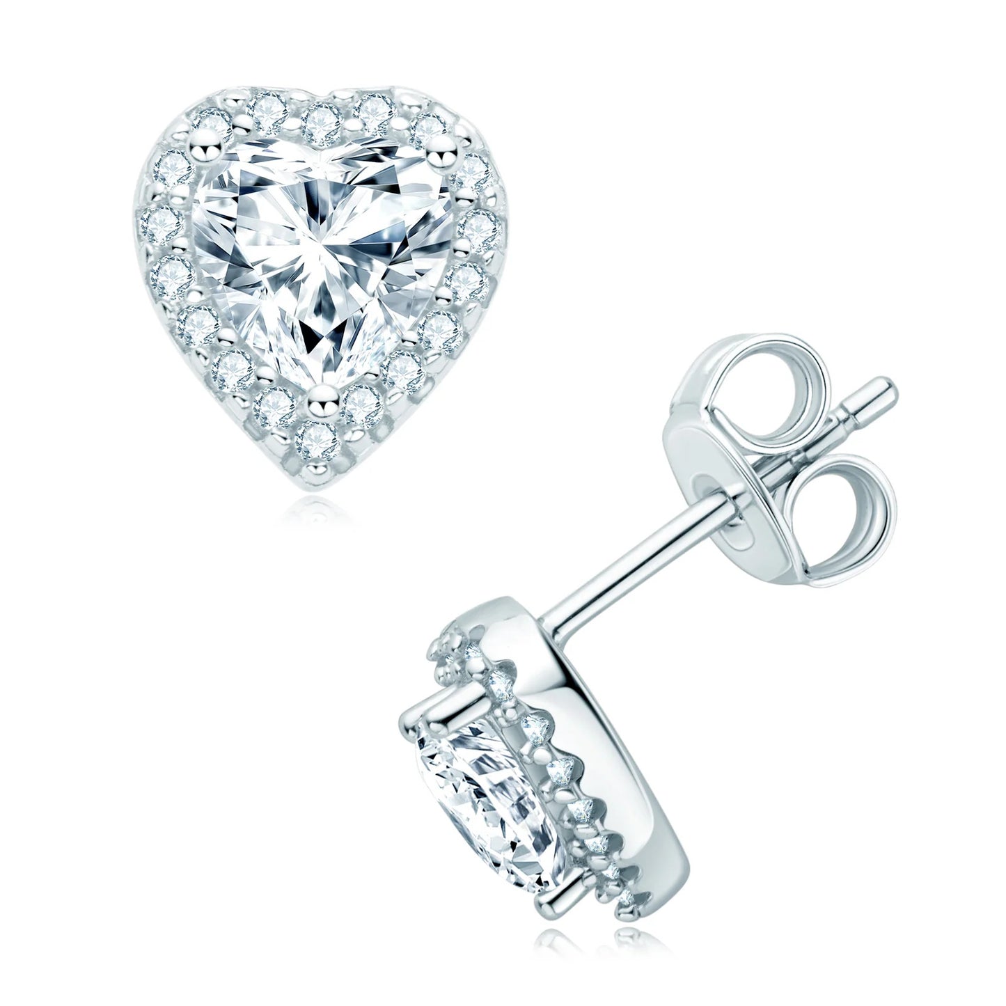 Heart Shaped Moissanite Halo Stud Earrings