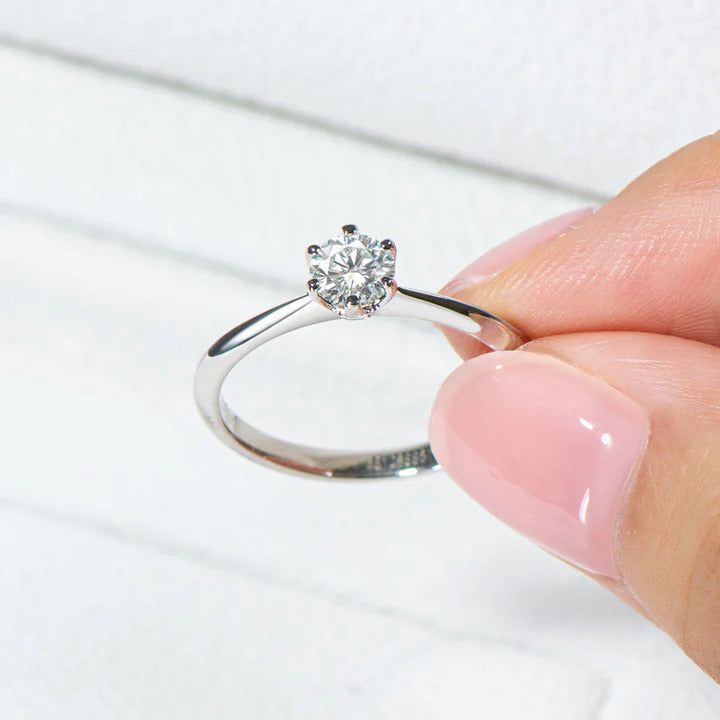 Six Claw Round Moissanite Solitaire Ring