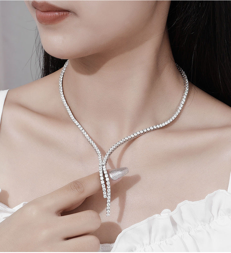 Tennis Eternity Y-Necklace White Gold Plated