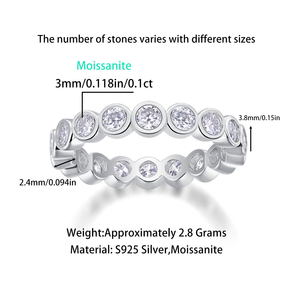 Round Brilliant Bezel Setting Moissanite Eternity Ring 