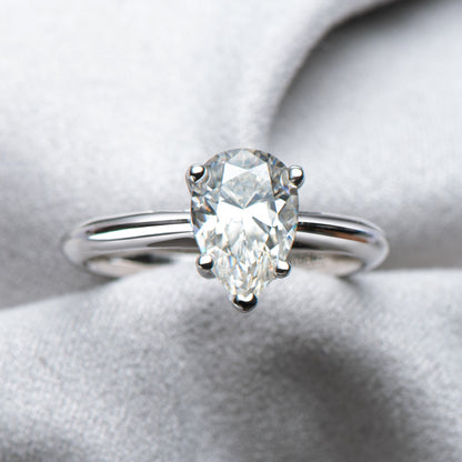 Pear Shaped Promise Engagement Wedding 2 Carat Moissanite Ring