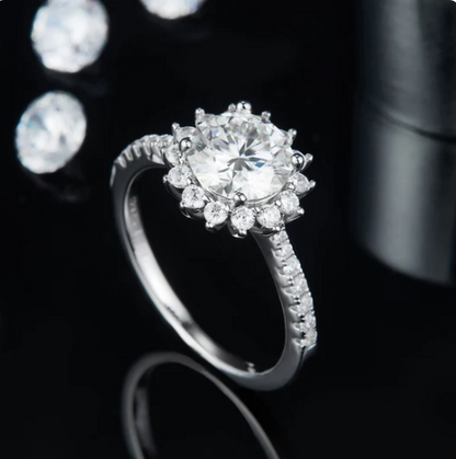 Sunburst Halo Diamond Engagement Ring