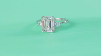 Three Stone Emerald Cut Moissanite Engagement Ring