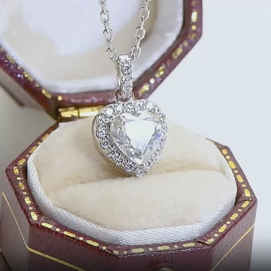 Moissanite Heart Halo Pendant